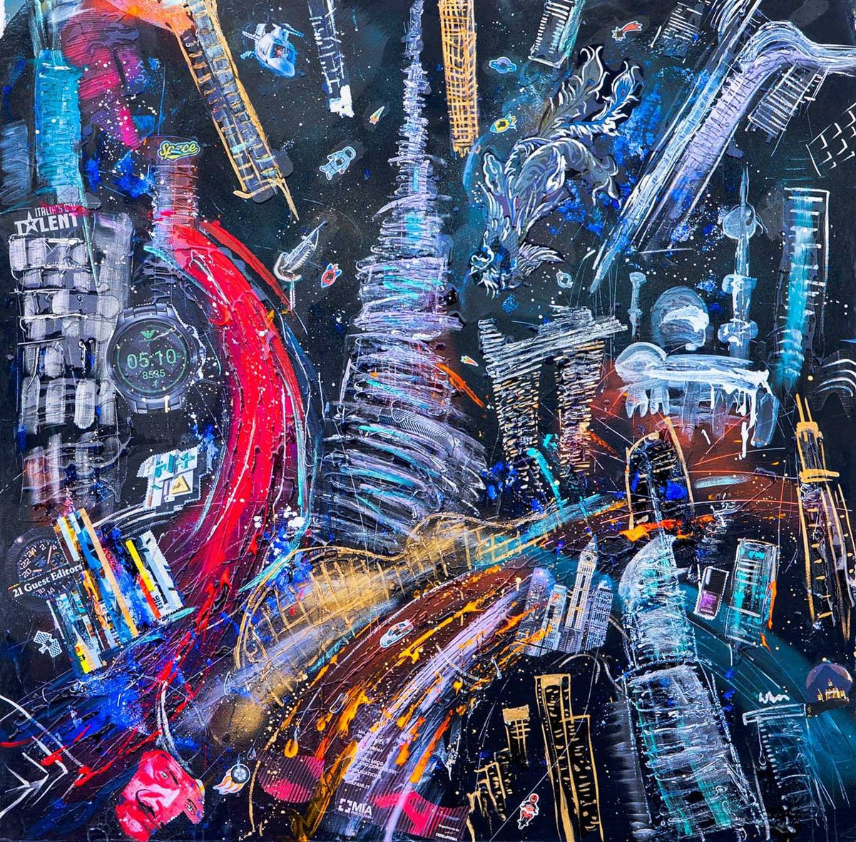 FullArt Dubai Chaos - Artistico Pregiato Foulard Unisex Firmato 140X140, limited edition