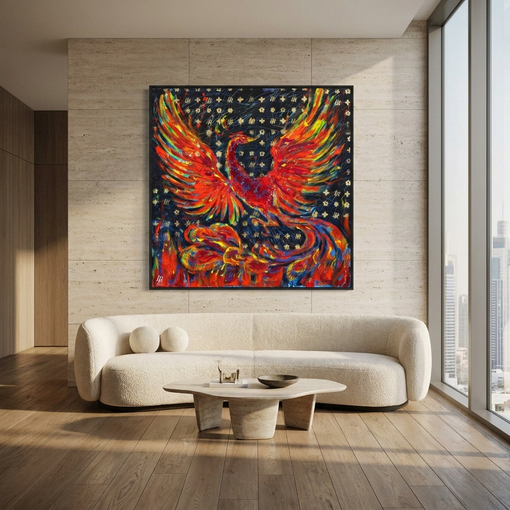 FullArt Fire Bird - Artistico Pregiato Foulard Unisex Firmato 140X140, limited edition