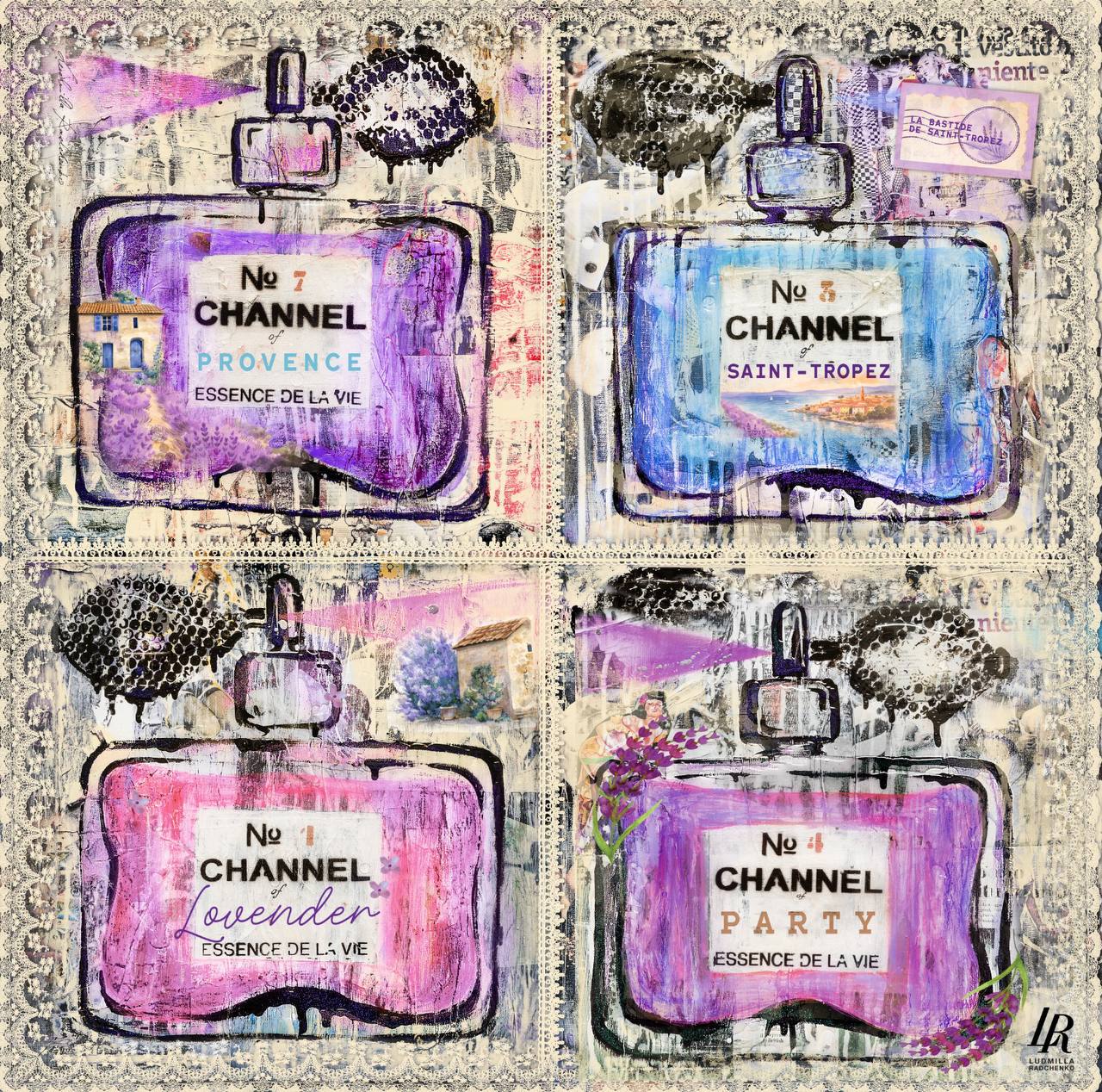 FullArt Channel Of Lavender Saint-Tropez - Artistico Foulard Unisex Firmato - 140X140cm, art-to-wear, limited edition