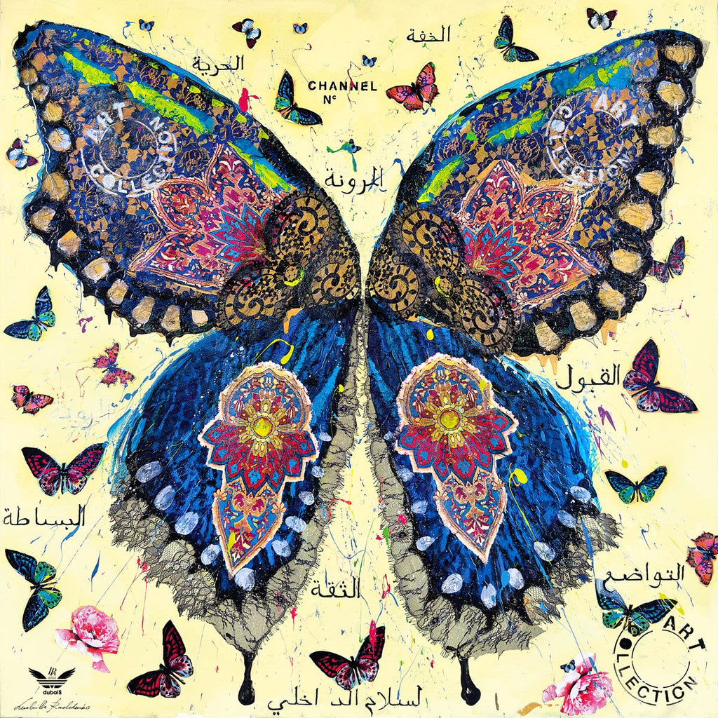 FullArt BUTTERFLY LIGHT TIME, "The Wings of Power" Pregiato Foulard Unisex Colorato Firmato 140X140