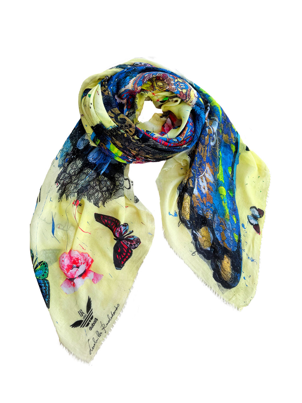 FullArt BUTTERFLY LIGHT TIME, "The Wings of Power" Pregiato Foulard Unisex Colorato Firmato 140X140