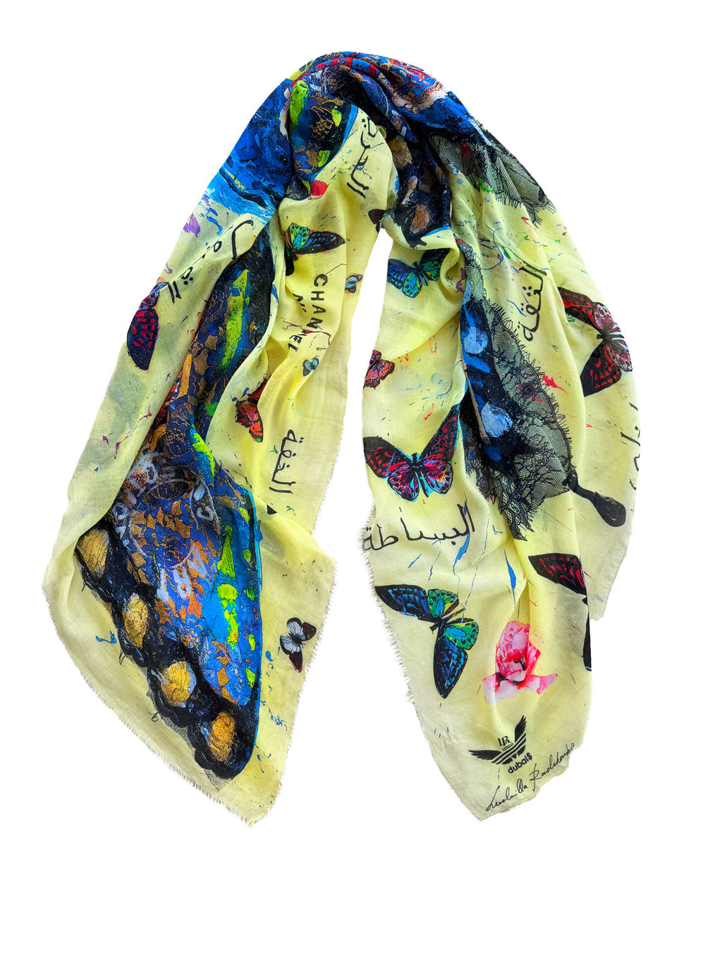 FullArt BUTTERFLY LIGHT TIME, "The Wings of Power" Pregiato Foulard Unisex Colorato Firmato 140X140