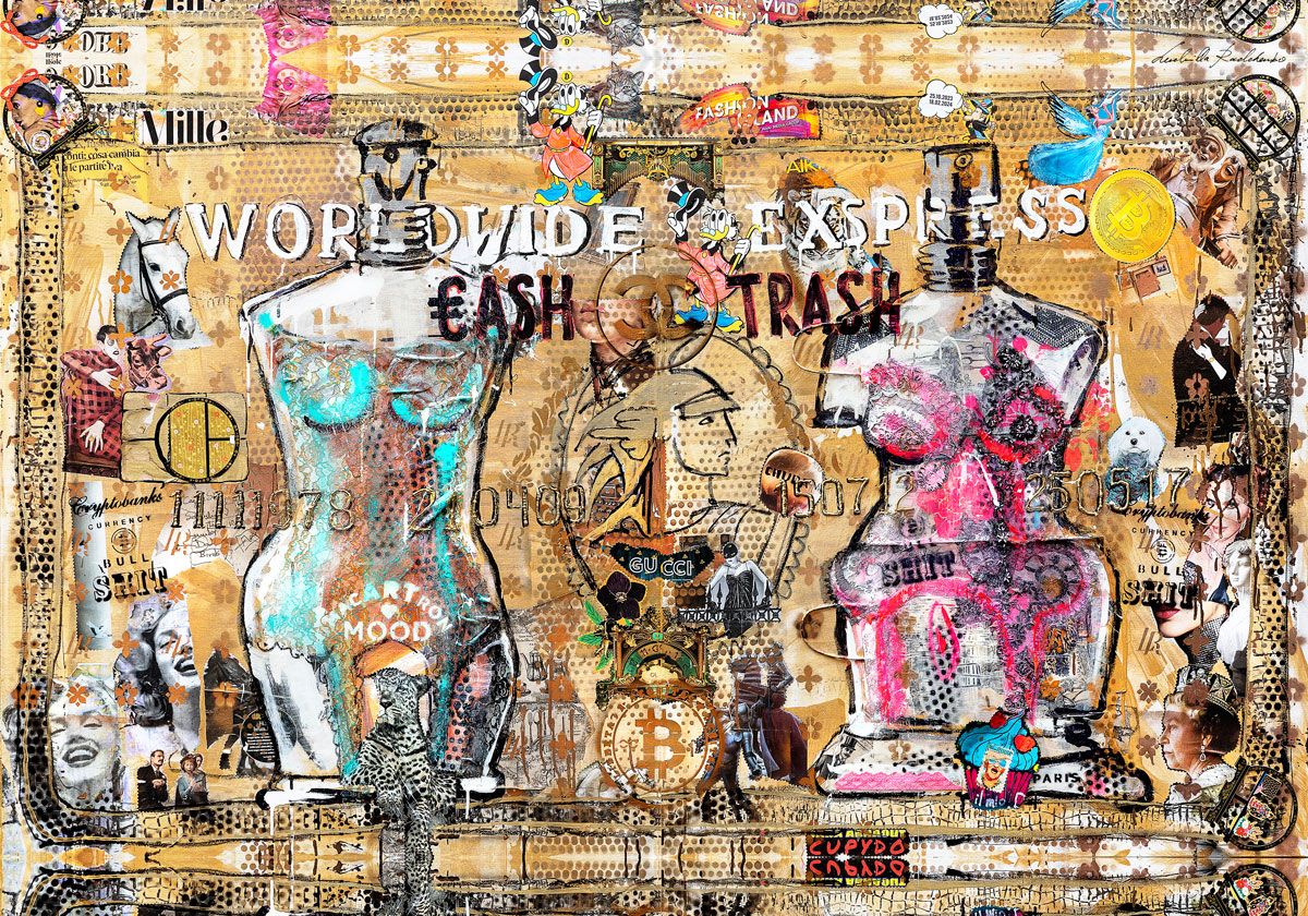 FullArt Cash or Trash  -  Artistico  Foulard Unisex Firmato - 140X200cm, art to wear , limited edition