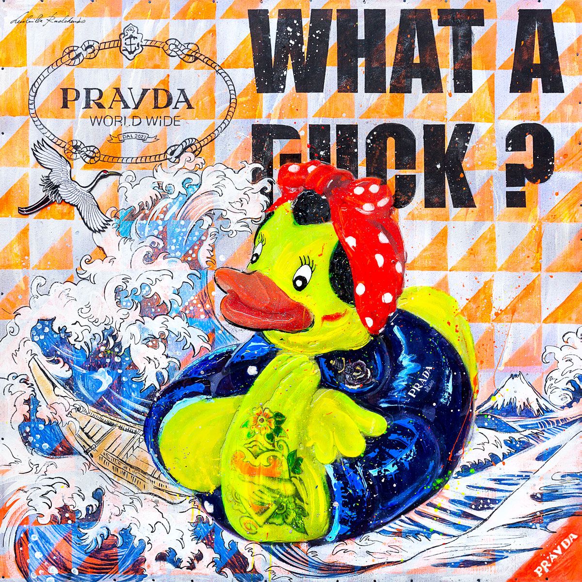 FullArt Duck Revolution  - Artistico Pregiato Foulard Unisex Colorato Firmato - 140X140cm, art to wear , limited edition
