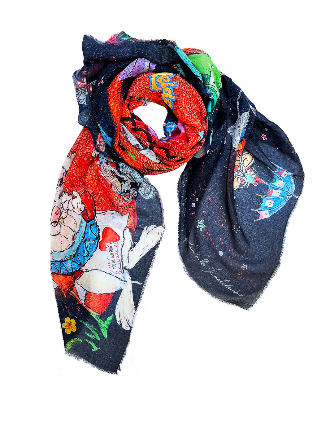 FullArt Kermesse D'Attente - Artistico Foulard Unisex Firmato - 140X140cm, Multiplo d’arte da indossare, limited edition