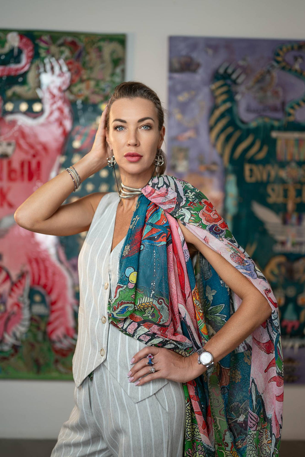 FullArt LUSSURIA - Artistico  Foulard Unisex Firmato - 140X200cm, Multiplo d’arte da indossare, limited edition