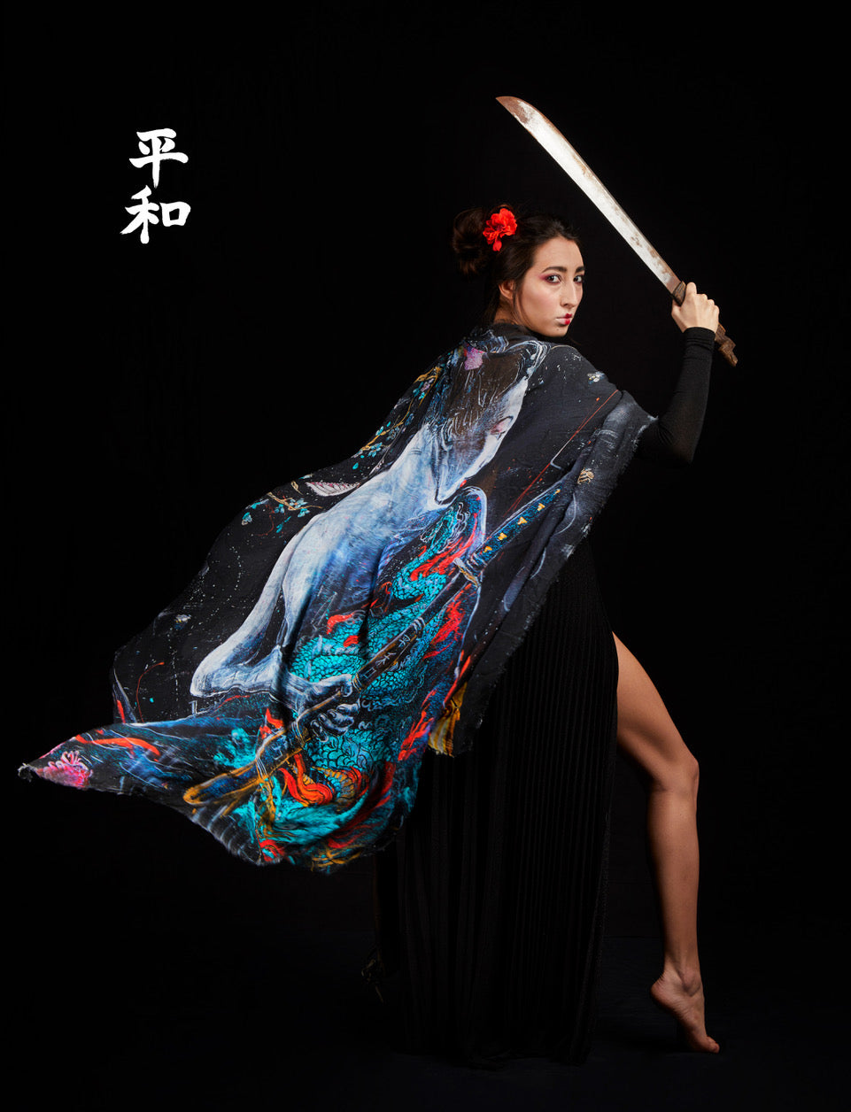 Fullart Night Samurai - Artistico Foulard Unisex Firmato -140X140cm, Art to wear, limited edition