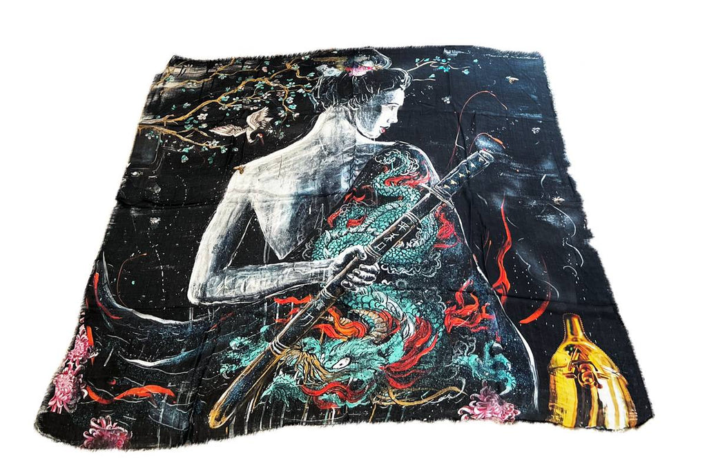 Fullart Night Samurai - Artistico Foulard Unisex Firmato -140X140cm, Art to wear, limited edition