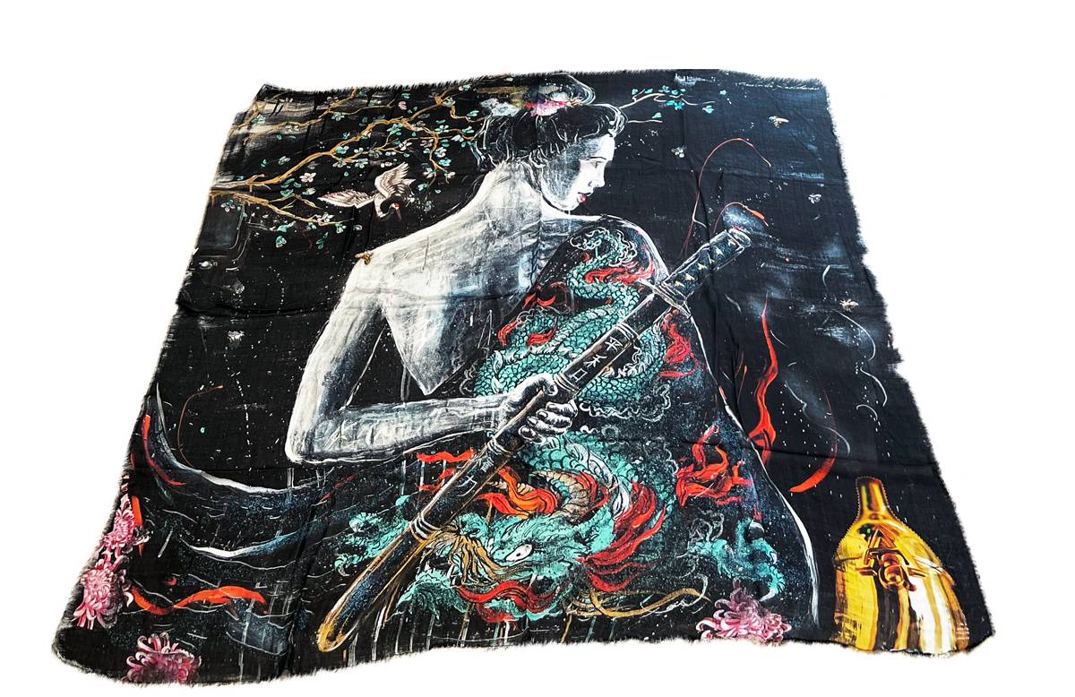 Fullart Night Samurai - Artistico Foulard Unisex Firmato -140X140cm, Art to wear, limited edition