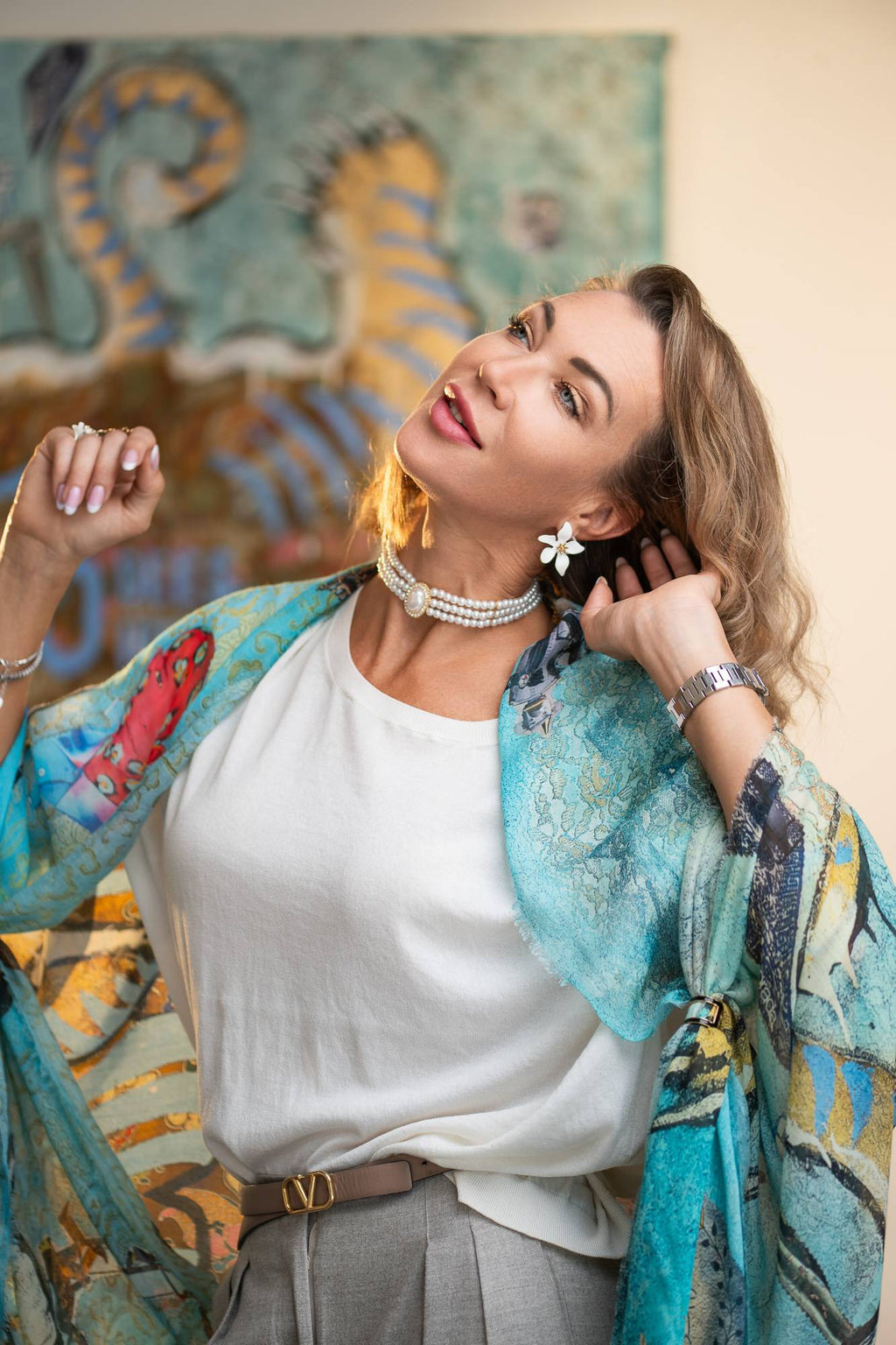 FullArt PIGRIZIA - Artistico  Foulard Unisex Firmato - 140X200cm, Multiplo d’arte da indossare, limited edition