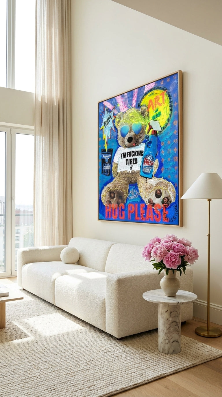HUG PLEASE in bright luxury living room