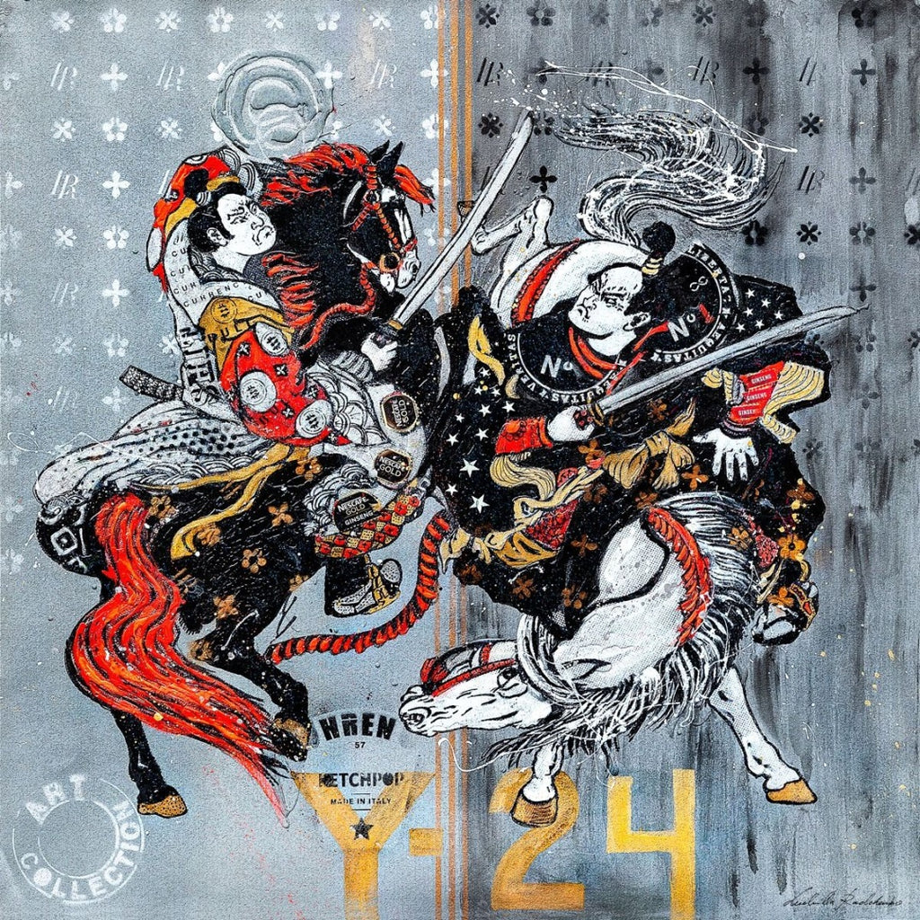 FullArt Samurai Fighting , Artistico  Foulard Unisex Firmato - 140X140cm, Multiplo d’arte da indossare, limited edition