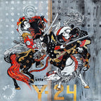 FullArt Samurai Fighting , Artistico  Foulard Unisex Firmato - 140X140cm, Multiplo d’arte da indossare, limited edition