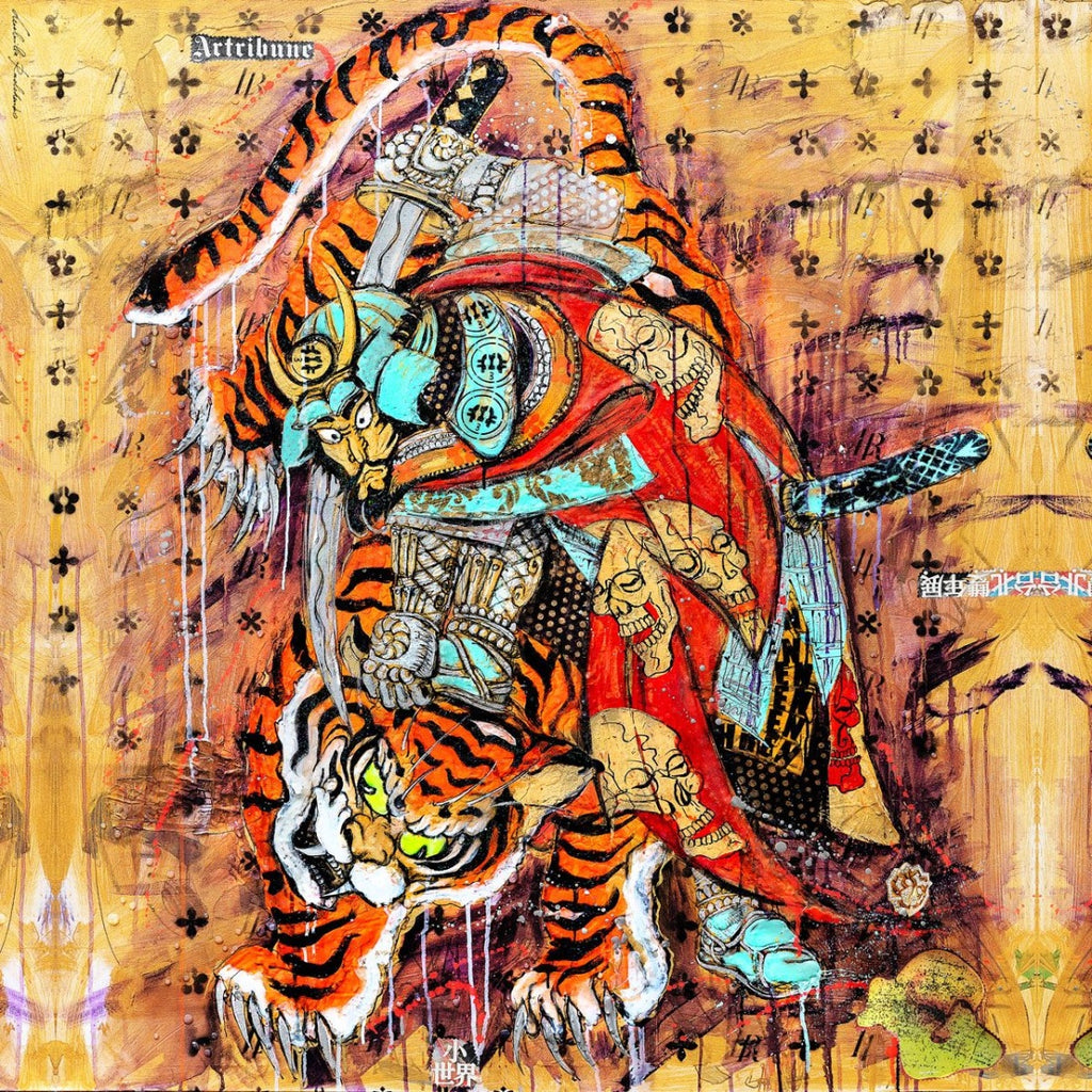 Fullart Tiger&Samurai - -  Artistico  Foulard Unisex Firmato - 140X140cm, Art to wear, limited edition