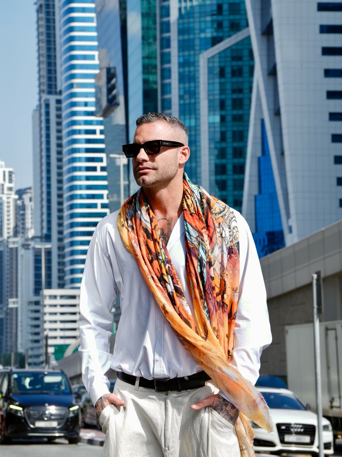 Fullart Tiger&Samurai - -  Artistico  Foulard Unisex Firmato - 140X140cm, Art to wear, limited edition