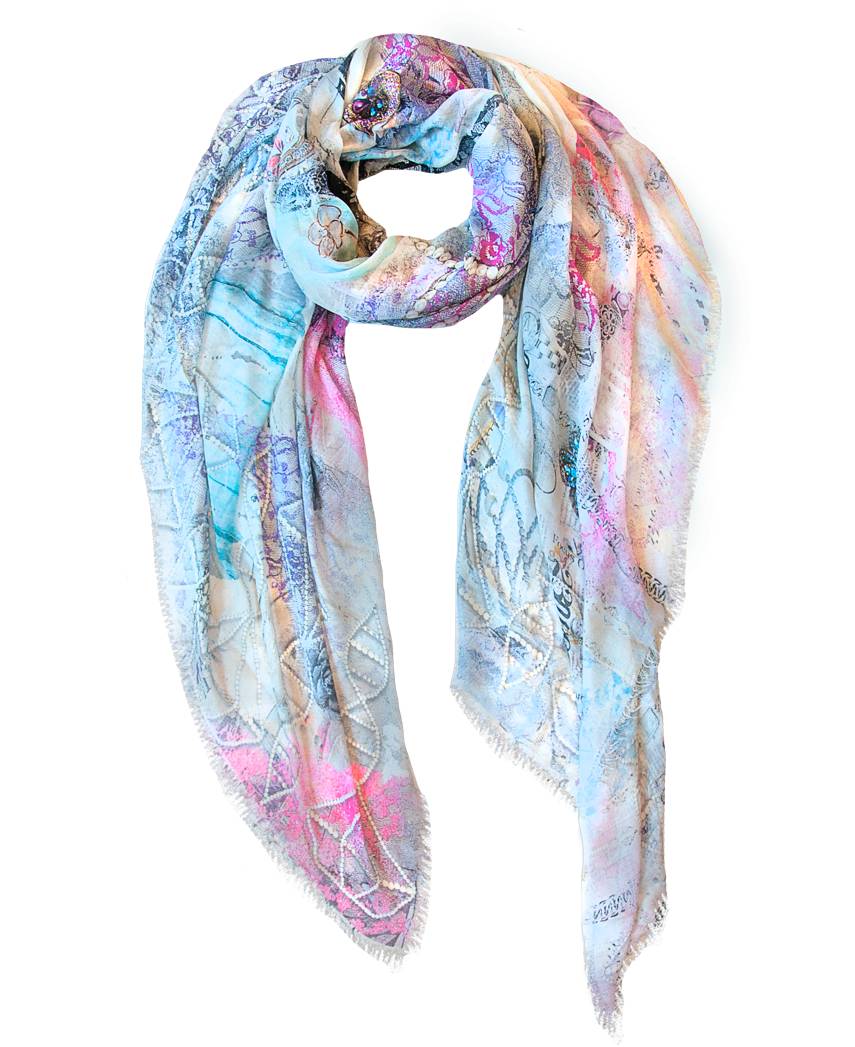 Fullart White Luxury - Artistico Foulard Unisex Firmato - 140X200cm, Multiplo d’arte da indossare, limited edition