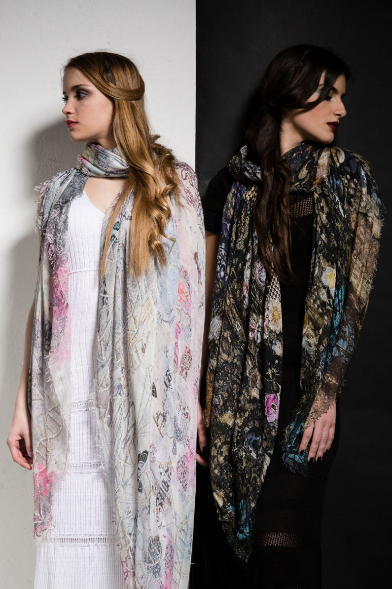 Fullart White Luxury - Artistico Foulard Unisex Firmato - 140X200cm, Multiplo d’arte da indossare, limited edition