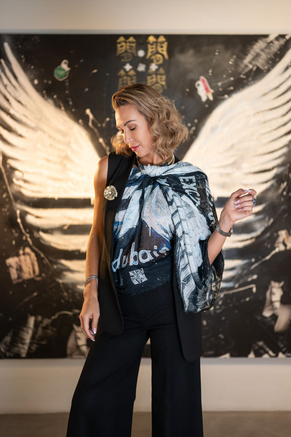 FullArt White Power -  Artistico  Foulard Unisex Firmato - 140X140cm, Art to wear, limited edition