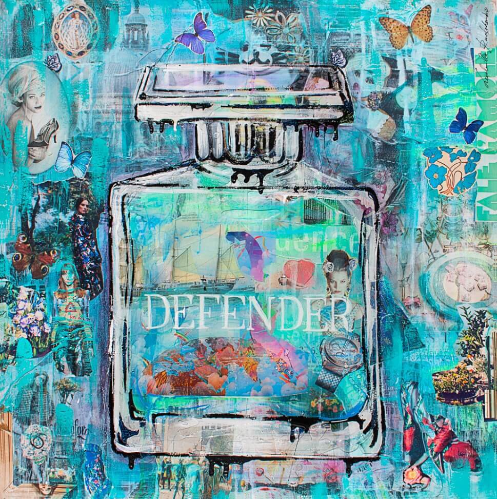 Luxury FullArt In Seta 100% DEFENDER - Artistico Foulard Unisex Firmato - 140X140cm, art-to-wear, limited edition.