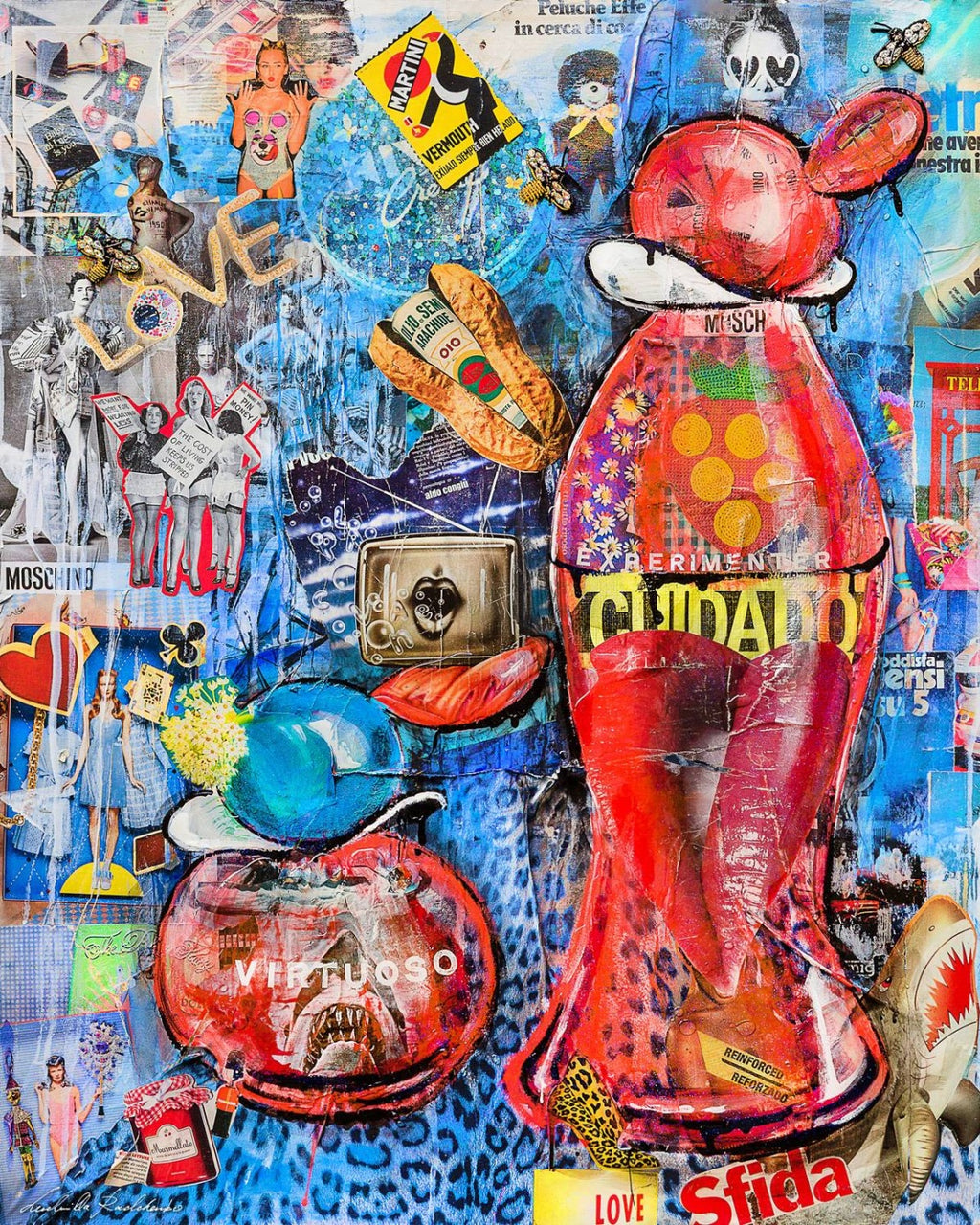 Luxury FullArt In Seta 100% VIRTUOSO - Artistico Foulard Unisex Firmato - 140X140cm, art-to-wear, limited edition.