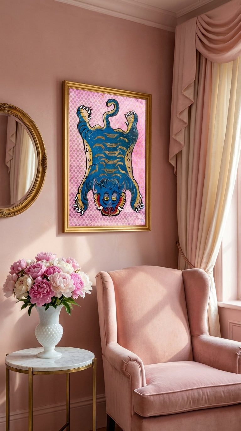 Indigo Tiger — Hand-painted Original on Papyrus