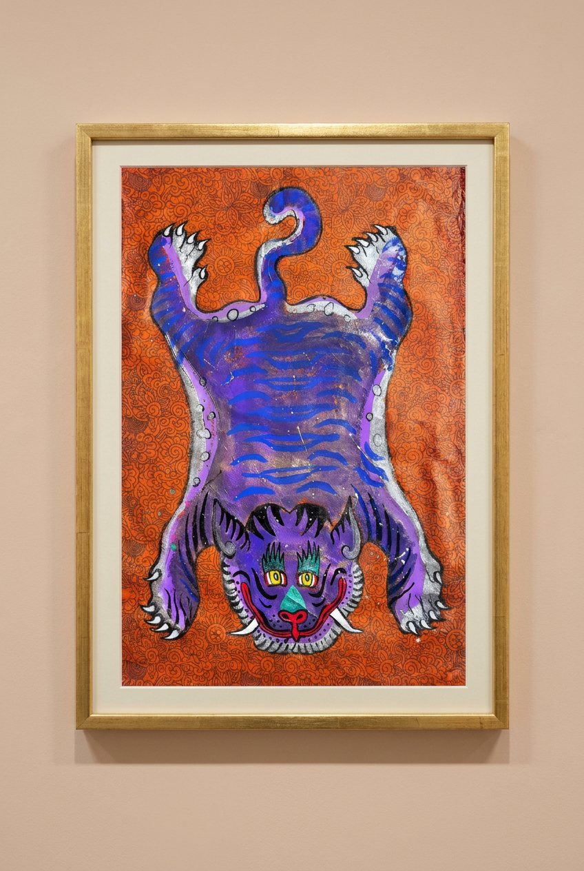 Amethyst Tiger — Hand-painted Original on Papyrus