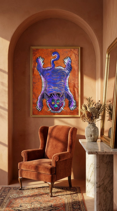 Amethyst Tiger — Hand-painted Original on Papyrus