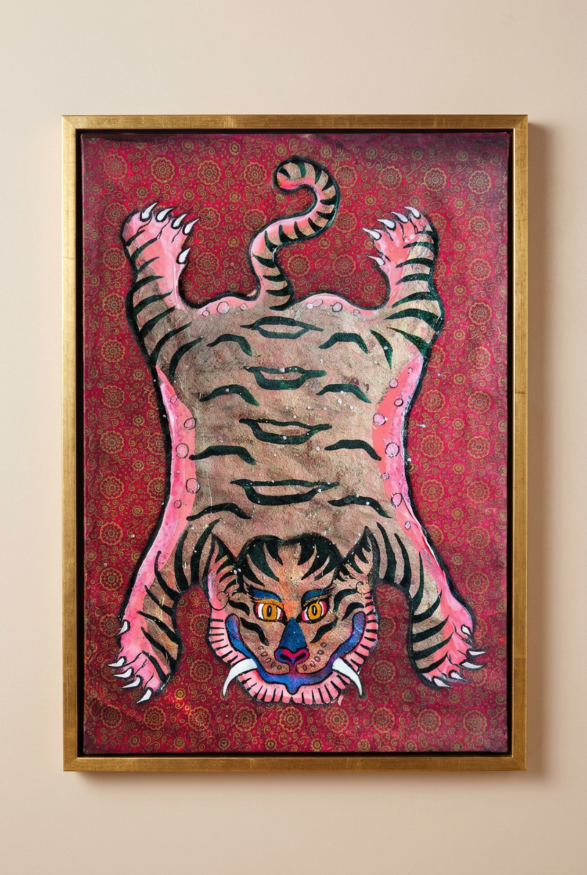 Coral Tiger — Hand-painted Original on Papyrus