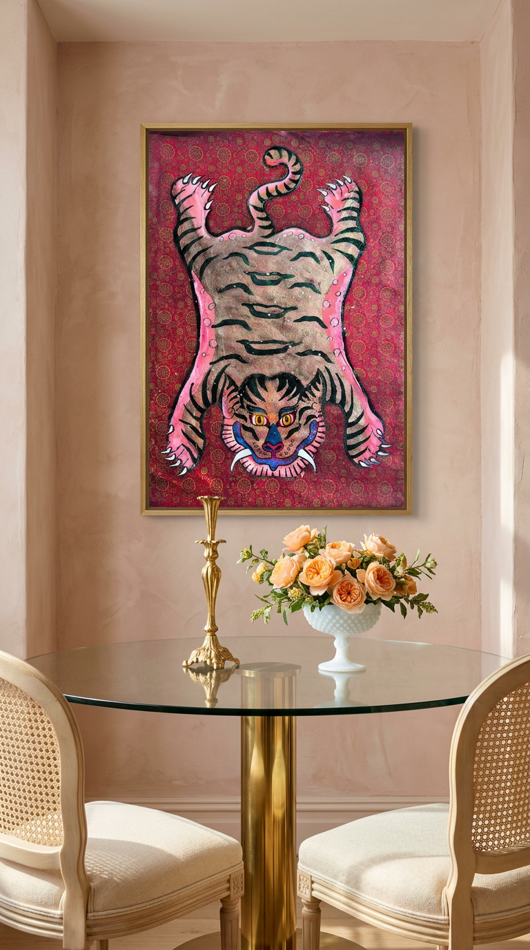 Coral Tiger — Hand-painted Original on Papyrus